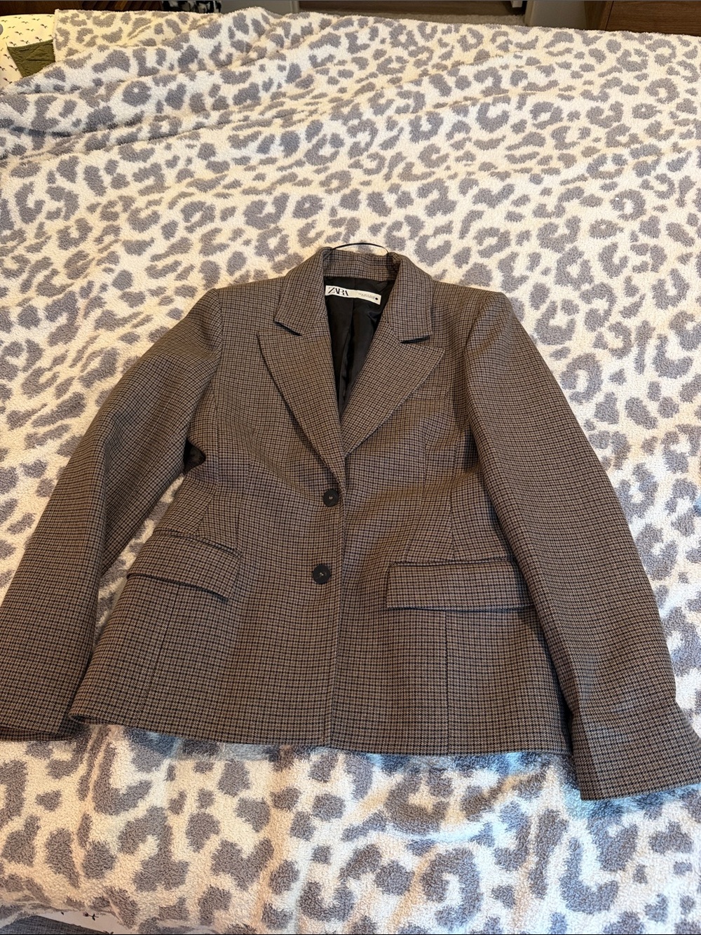 Zara Brown Checked Tailored Blazer